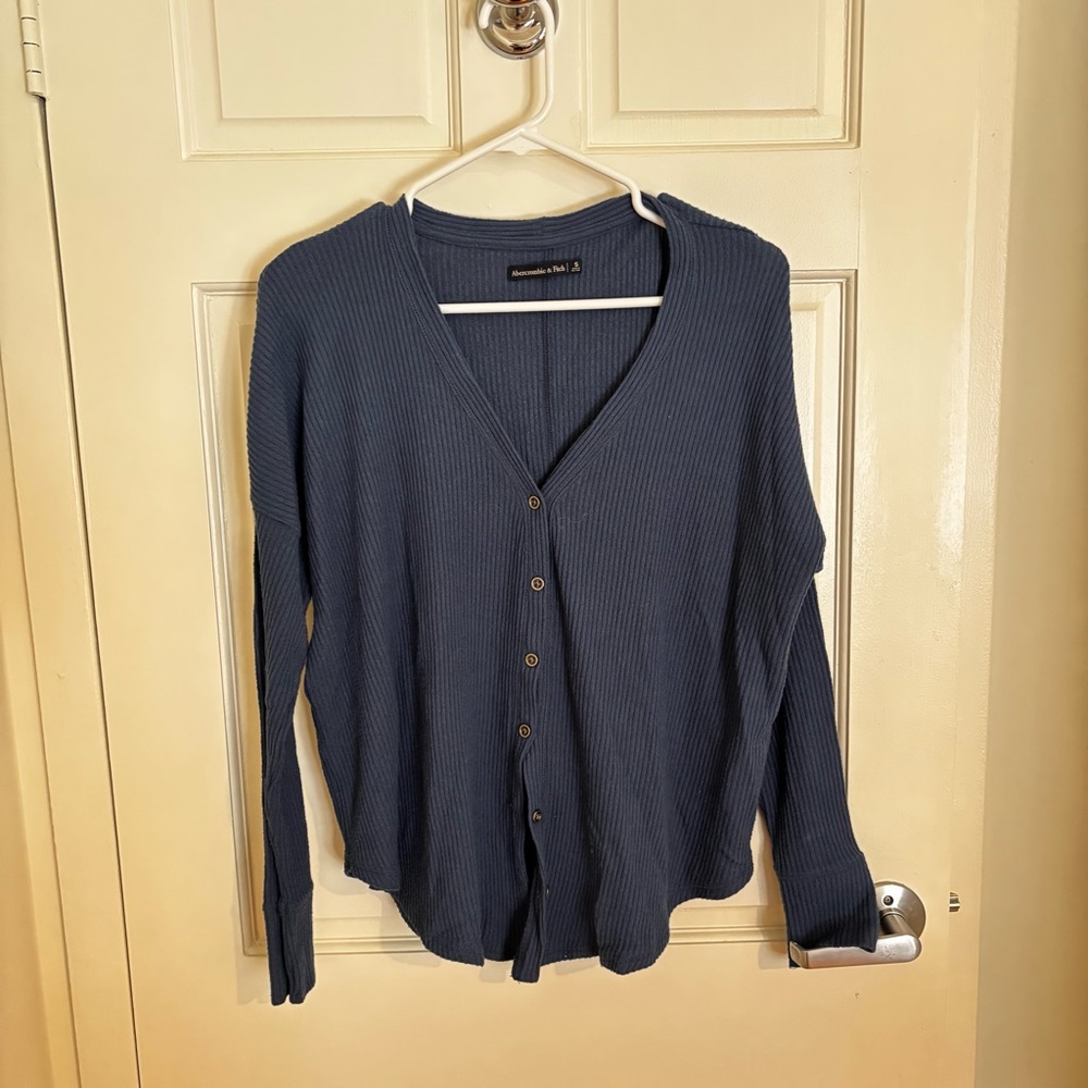 Blue Button-Up Tie Front Top
